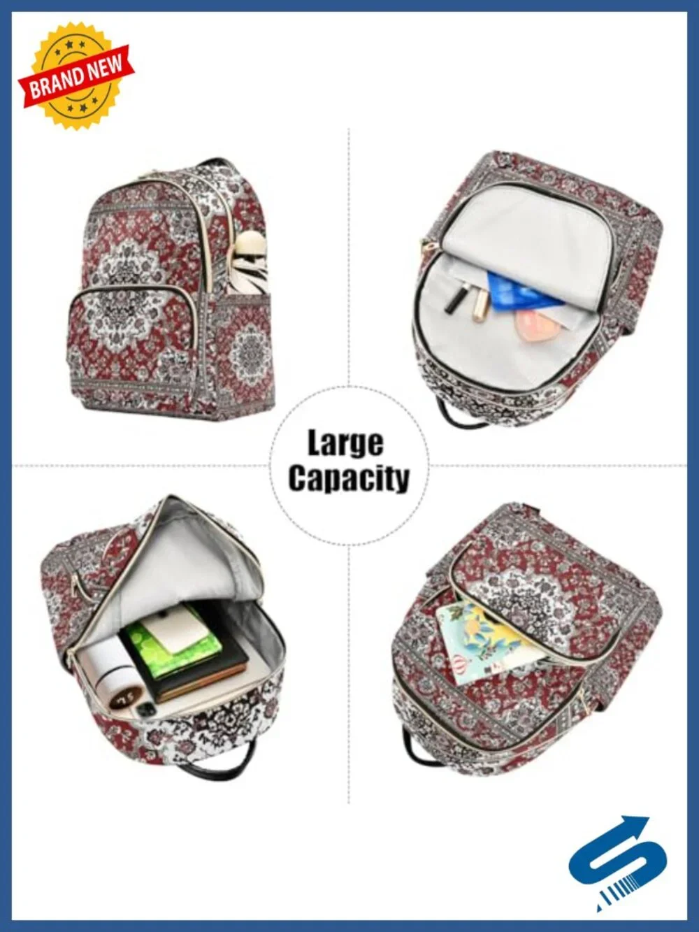 Boho Mandala Fashion Backpack Lightweight Travel Shoulder Bag Polyester